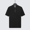 Polo en tricot de soie glacée respirant pour hommes avec manches courtes en noir uni - M / Hauts / Noir