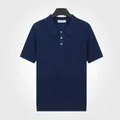 Men's sapphire blue ice silk knit polo shirt with breathable short sleeves - Sapphire Blue