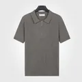 Men's grey knitted polo shirt with half-zip and ribbed texture, ice silk style. - Gray