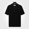 Polo classique pour homme en maille de soie glacée noire avec col zippé élégant - M / Hauts / Noir