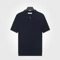 Men's navy blue ice silk cool knitted polo shirt with a stylish zipper collar design - Sapphire Blue
