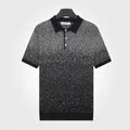 Polo de hombre efecto seda fría con degradado negro y puntos blancos, manga corta - M / Tops / Negro con puntos blancos