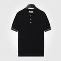 Heren poloshirt van zwarte ijshuidge breisels met gestreepte boorden en ademende stof - M / Tops / Zwart