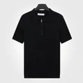 Polo pour homme en soie glacée à manches courtes, rayé, avec fermeture éclair, noir - 2XL / Hauts / Noir