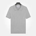Men's ice silk cooling short sleeve zip-neck ribbed knit polo shirt in grey color - Gray