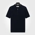 Premium men's navy blue short sleeve ribbed knit polo shirt with quarter-zip closure - Sapphire Blue