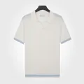 Polo en soie glacée pour homme en blanc cassé avec rayures bleues aux ourlets et poignets - M / Hauts / Blanc
