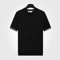 Men's slim fit short sleeve knitted T-shirt in black with striped cuffs details - Black