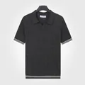 Premium men's dark gray short-sleeved knitted polo shirt with vertical ribbed texture - Dark Gray