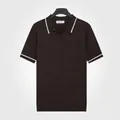 Men's breathable short sleeve knit T-shirt in coffee color with white trim collar - Coffee