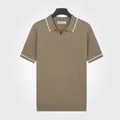 Polo da uomo in maglia di seta ghiacciata con collo a gabbiano in colore cammello - Taglia L / Top / Cammello