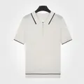 Men's breathable ice silk knit Polo shirt with zipper collar and contrast tipping in white - M / Tops / White