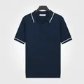 Polo homme en maille de soie glacée bleu roi à manches courtes et col mouette rayé blanc - Bleu saphir