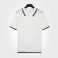 Men's vintage white short sleeve knit polo shirt with stylish black contrast stripes - M / Tops / White