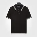 Men's retro short sleeve knit polo shirt in dark coffee with white contrast stripes - M / Tops / Dark Coffee