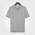 Breathable men's ice silk cooling striped knit polo shirt in classic grey color - Gray