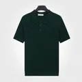 Mens dark green ice silk knitted short sleeve polo shirt with breathable fabric - Green