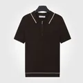 Men's summer ice silk knit polo shirt with zipper collar in stylish coffee color - M / Tops / Coffee