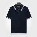 Men's retro American style knitted short sleeve polo shirt in classic navy blue color - M / Tops / Navy Blue