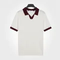 Polo pour hommes en soie glacée blanc avec col mouette contrasté de couleur bordeaux - L / Hauts / Blanc
