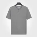 Premium men's ice silk knitted short sleeve polo shirt with half-button neck in grey color - M / Tops / Gray