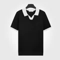 Polo homme d'été noir en soie glacée à manches courtes avec col en V blanc contrasté - L / Hauts / Noir