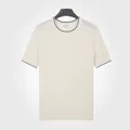 T-shirt en tricot blanc pour homme avec texture gaufrée et col rond bordé de noir élégant - M / Haut (9007) / Blanc