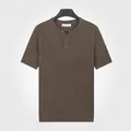Men's coffee brown knit short sleeve shirt with buttoned collar neck for business casual wear - Coffee