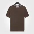 T-shirt en maille camel pour hommes avec col rond et bordures blanches fines - M / Haut (9007) / Chameau