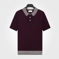 Men's wine red knit polo shirt with contrast striped collar in burgundy finish - Burgundy
