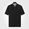 Polo en maille de soie glacée pour hommes avec fermeture éclair en noir classique - L / Hauts / Noir