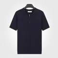 Polo da uomo in maglia di seta ghiacciata traspirante con cerniera nel colore viola scuro - Taglia L / Top / Viola