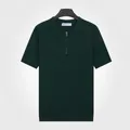 Polo da uomo in maglia verde scuro con colletto a cerniera e maniche corte casual - Taglia L / Top / Verde