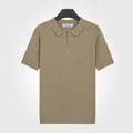 Polo da uomo in maglia di seta ghiaccio con cerniera nel raffinato colore cammello - Cammello