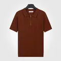 Polo da uomo in maglia di seta ghiacciata traspirante con collo a zip color caramello - Colore caramello