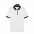 Short sleeve men's ice silk knit polo shirt with zipper neck in white with navy trim - M / Tops / White