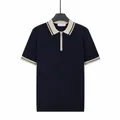 Men's navy blue ice silk polo shirt with contrast beige collar and zipper neck - M / Tops / Sapphire Blue