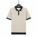 Polo à manches courtes en soie glacée pour hommes, couleur abricot avec bords noirs - M / Hauts / Abricot