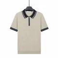 Classic men's apricot ice silk knit polo shirt featuring a navy contrast zipper collar - M / Tops / Apricot