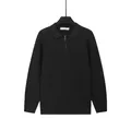 Maglione in maglia nera classica da uomo con elegante colletto polo e mezza zip frontale - Taglia M / Parte superiore (2007) / Nero
