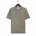 Men's breathable ice silk knitted polo shirt in brown color, elegant vertical texture - M / Tops / Brown