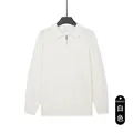 Maglione in maglia da uomo con collo a polo e mezza zip in elegante bianco stile casual business - Taglia M / Parte superiore (2007) / Bianco