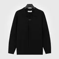 Men's black knit cardigan featuring a sophisticated polo collar and stylish zipper detail - M / Tops / Black