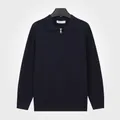 Classic men's half-zip polo knitted sweater in royal blue featuring textured long sleeves - M / Tops / Sapphire Blue