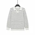Polo in maglia a maniche lunghe bianca con righe nere e colletto a gabbiano da uomo - Taglia M / Top / Bianco