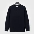 Maglione in maglia da uomo con colletto polo blu reale, trama a coste, tre bottoni. - Taglia M / Top / Blu zaffiro