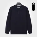 Men's polo collar knit sweater in royal blue with ribbed texture and three buttons. - Sapphire Blue