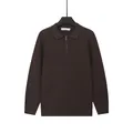 Maglione polo da uomo in maglia marrone caffè a maniche lunghe con mezza zip e coste - Taglia M / Parte superiore (2007) / Caffè