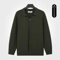 Men's knitted long-sleeve polo cardigan in dark army green color - M / Tops / Army Green