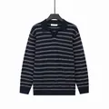 Polo da uomo in maglia a maniche lunghe a righe blu reale con collo a gabbiano - Taglia M / Top / Blu zaffiro